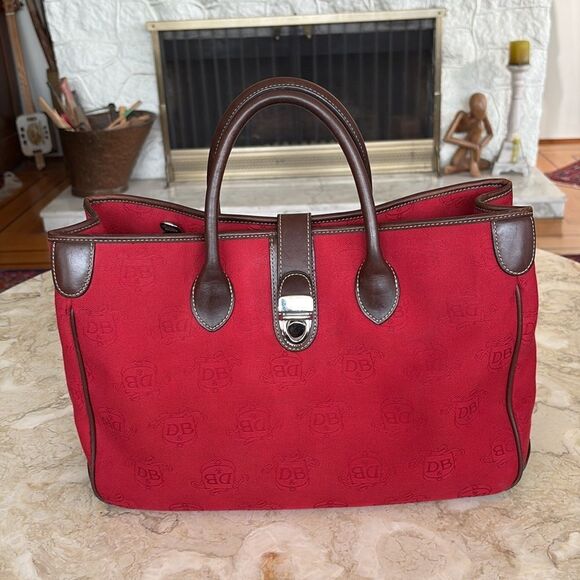 Dooney & Bourke Dual Handle Satchel Donegal Crest Red Canvas & Leather Bag - Picture 2 of 14
